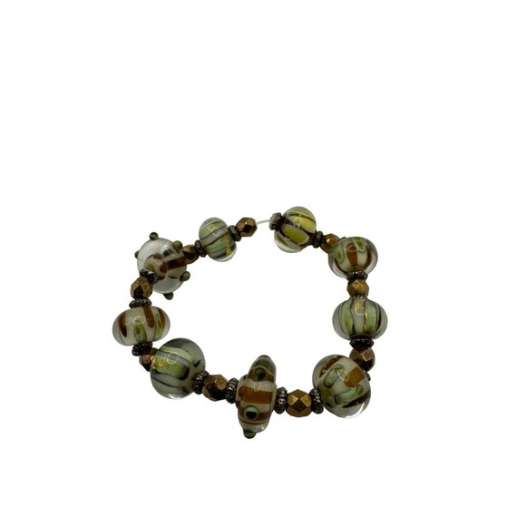 Chunky Beaded Stretch Bracelet in Green and Brown Glass Beads - Picture 1 of 4